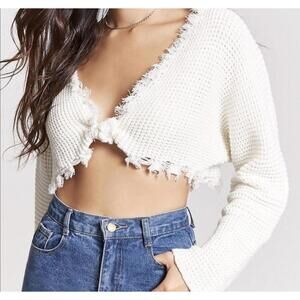 Forever 21 White Knit Cropped Sweater Size Small
